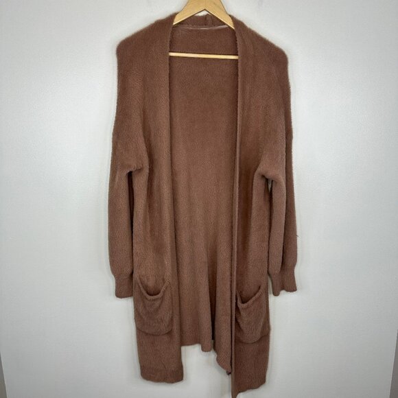 Sioni  Open Front  Faux Fur/Fuzzy Duster Cardigan Sweater  Dusty Pink Large - Picture 1 of 4